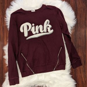 PINK Victoria's Secret Maroon Script Print Zipper Sweatshirt